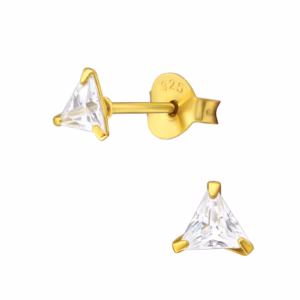Gold plated oorstekers driehoek met kristal