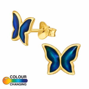 Gold plated oorstekers van kleur veranderende vlinder