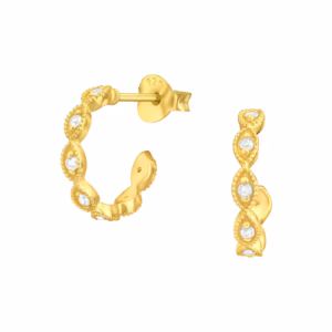 Gold plated oorstekers halve creolen met kristal