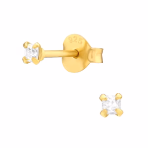 Oorstekers vierkant kristal gold plated