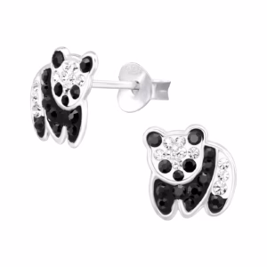 Sterling zilveren panda oorstekers met kristal
