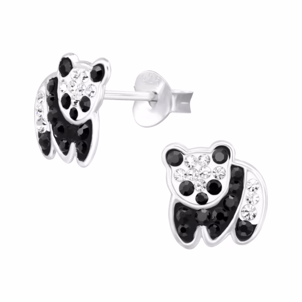 Sterling zilveren panda oorstekers met kristal