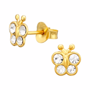 Gold plated oorstekers vlinders kristal
