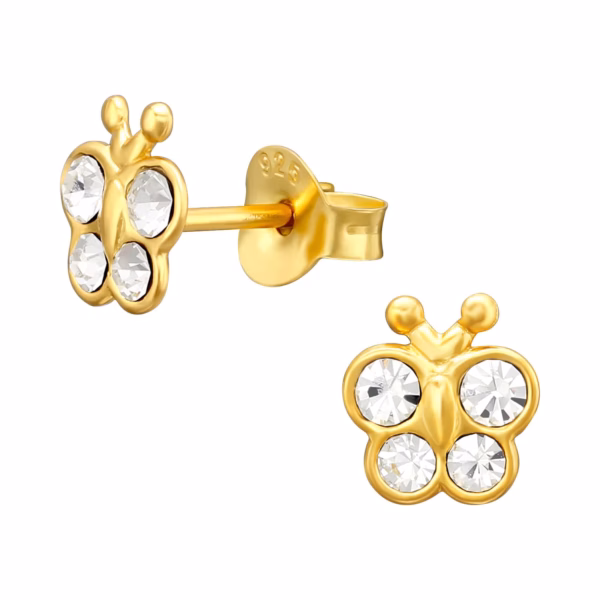 Gold plated oorstekers vlinders kristal