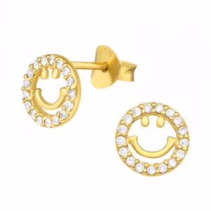 Oorstekers smiley kristal gold plated