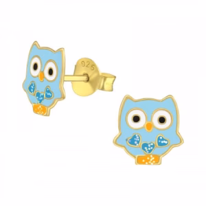Gold plated oorbellen voor meisjes met blauwe uiltjes