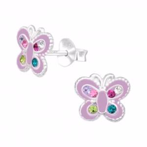 Vlinder oorstekers sterling zilver met kristal