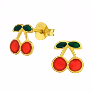 Kersen oorstekers gold plated rood