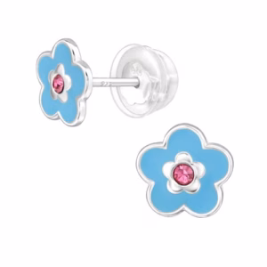 Oorstekers blauwe bloem zilver