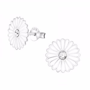 OOrstekers zilver met madelief kristal