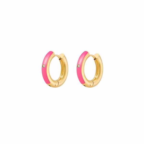 Creolen goud fuchsia met steentje