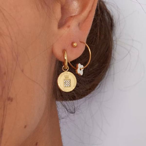 Oorbellen met gouden coins en steentjes - Afbeelding 2