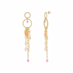Oorhangers lang goud roze kralen