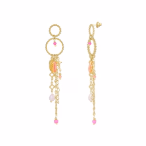 Oorhangers lang goud roze kralen
