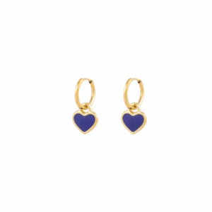 Oorringen goud blauw hartje