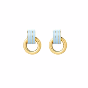 Dubbele gouden kleine oorring met blauw