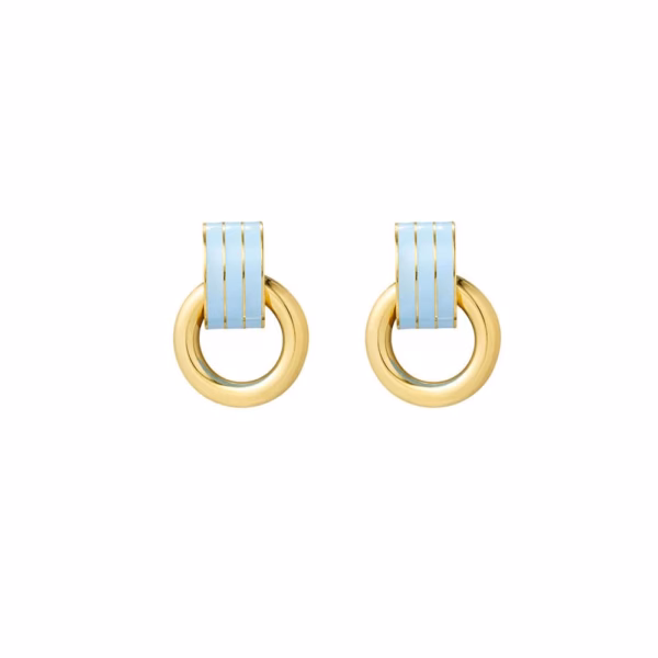 Dubbele gouden kleine oorring met blauw
