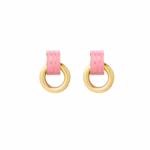 Dubbele gouden kleine oorring met roze