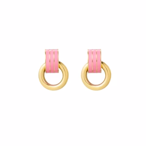 Dubbele gouden kleine oorring met roze