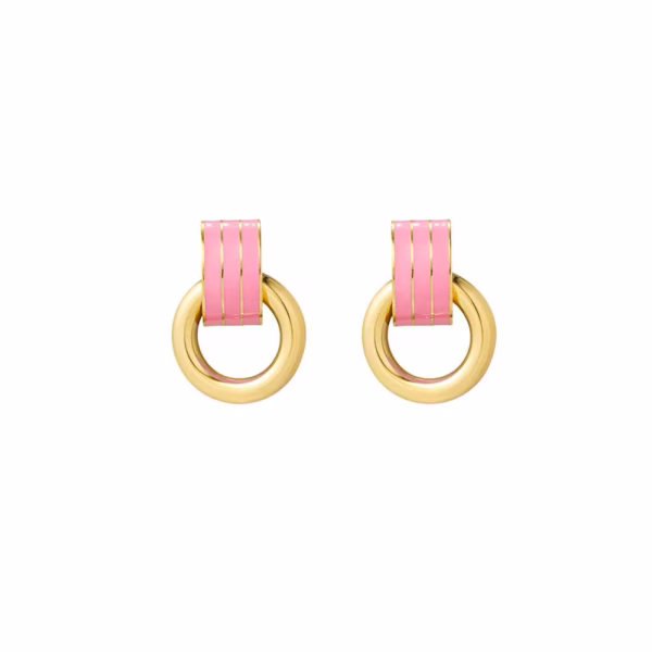 Dubbele gouden kleine oorring met roze
