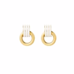 Dubbele gouden kleine oorring met wit