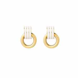 Dubbele gouden kleine oorring met wit