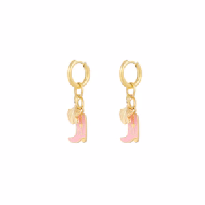 Gouden oorhangers roze cowboylaarzen