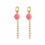 Statement oorbellen lang roze hart
