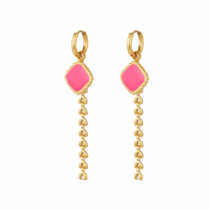 Statement oorbellen lang roze hart