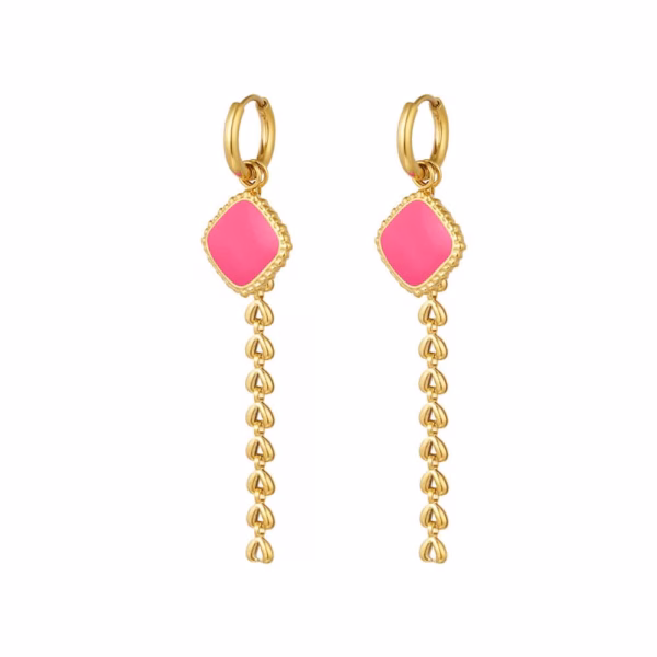 Statement oorbellen lang roze hart