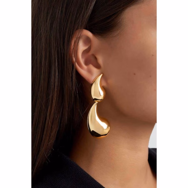 Double drop ear studs gold