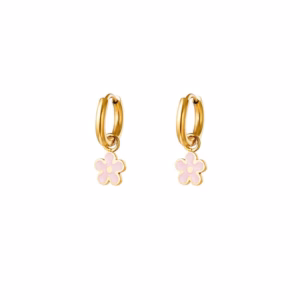 Goldplated earrings with pink flower