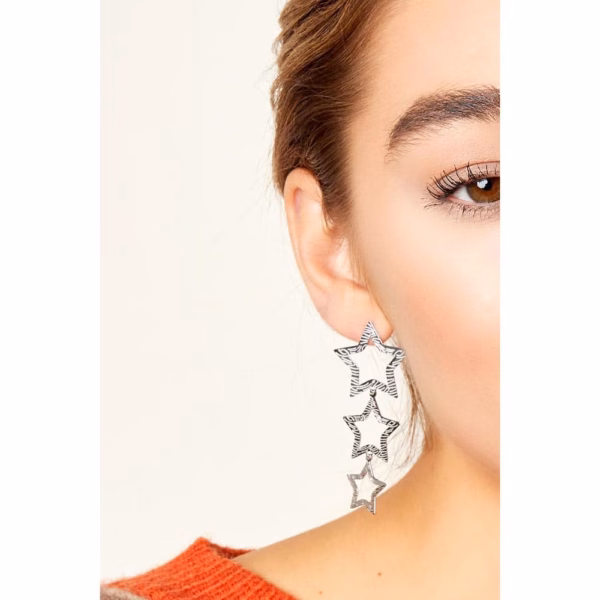 Longues boucles d'oreilles étoile en argent