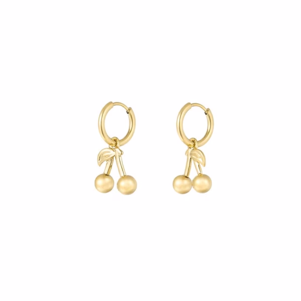 Gouden oorringen met kersen hangers