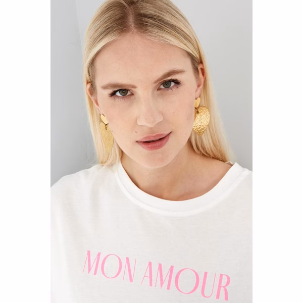 Gold statement earrings with heart