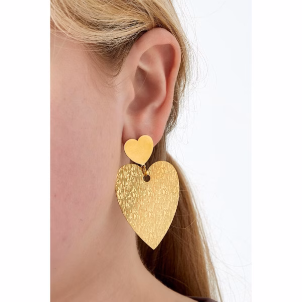 Gold statement earrings with heart