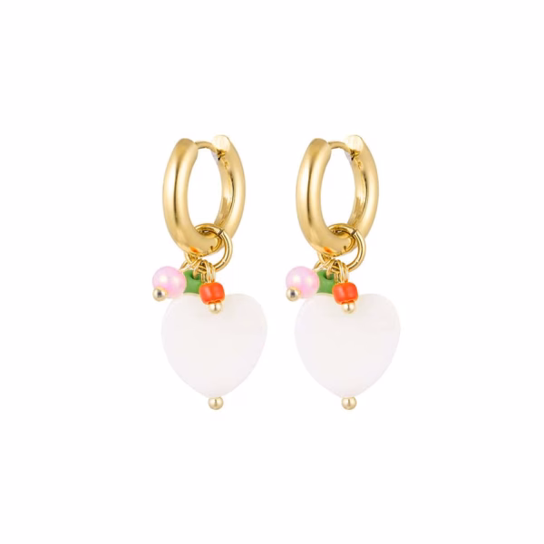 White shell heart earrings