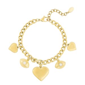 Schakelarmband gold plated met bedels hartjes