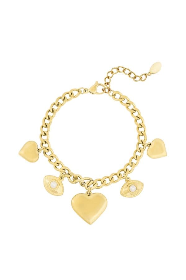 Schakelarmband gold plated met bedels hartjes