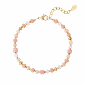 Kralenarmbandje met roze, gouden kralen