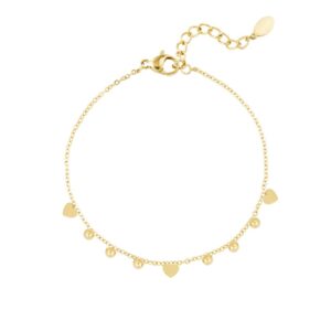 Smal armbandje gold plated met hartjes en bolletjes