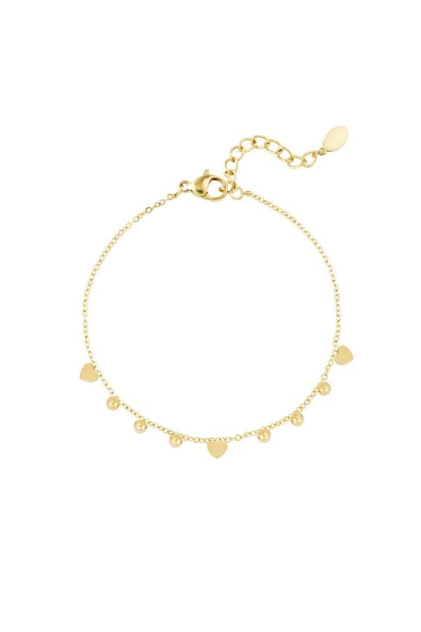 Smal armbandje gold plated met hartjes en bolletjes