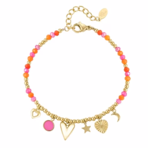 Armbandje summer met roze en oranje kraaltjes