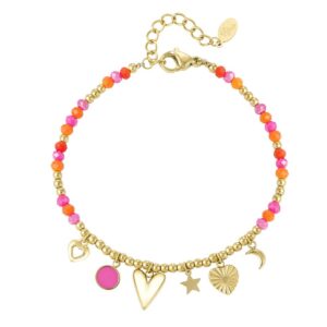 Armbandje summer met roze en oranje kraaltjes