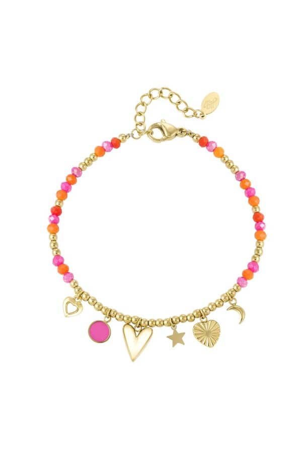 Armbandje summer met roze en oranje kraaltjes