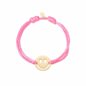 Leuk roze touwarmbandje met smiley