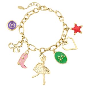 Gold plated schakelarmband met gekleurde bedels