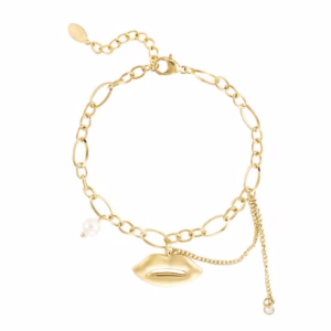 Gold plated schakelarmbandje met zoen