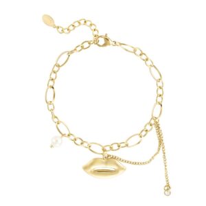 Gold plated schakelarmbandje met zoen