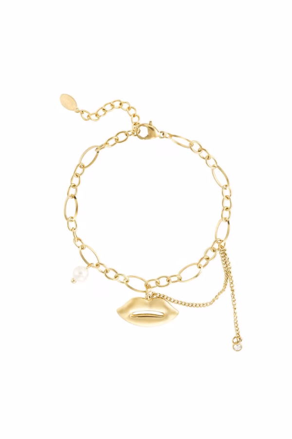 Gold plated schakelarmbandje met zoen